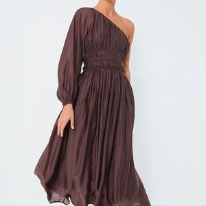 Brown Ruched Asymmetrical One Shoulder Dress